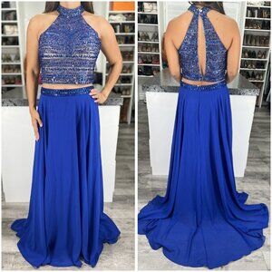 2 Cute Blue Beaded Two Piece Formal Gown $448